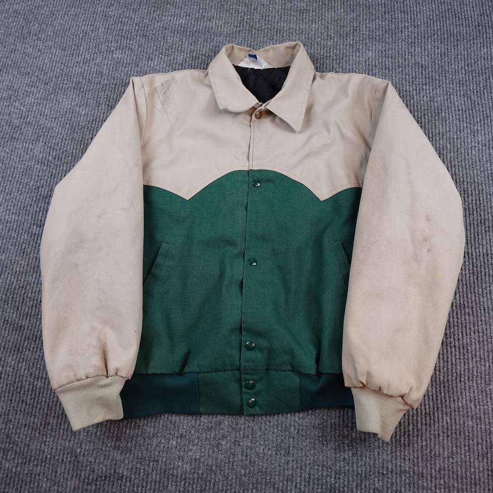 Vintage WestArk Mens Large Green Canvas Western Bomber Jacket USA Made 27600Q